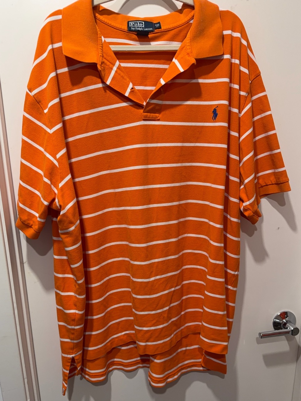 Men’s Big & Tall Iconic Mesh Polo by Ralph Lauren - Orange & White Striped - 3XB